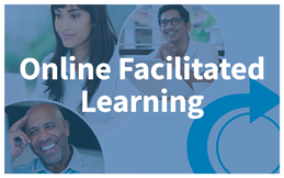 Online Facilitated Learning logo with diverse group of individuals on their personal devices