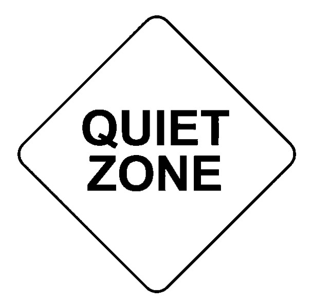 Icon diamond symbol with text that reads quiet zone