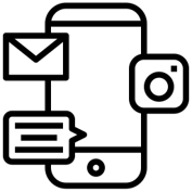 Icon of cell phone with symbols referring to social media
