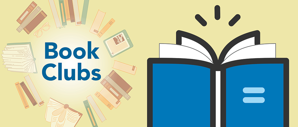 Book clubs image with books and e-reader
