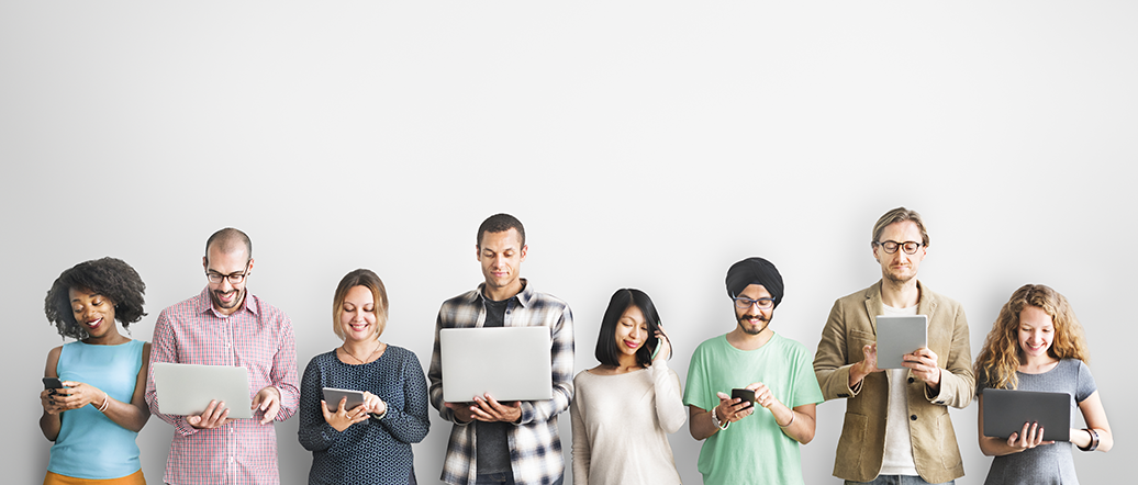 Group of people on their personal devices looking up online resources