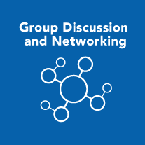Group discussion and networking. Icon with bubbles connected with people