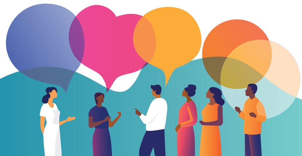 Diverse group of people talking together 